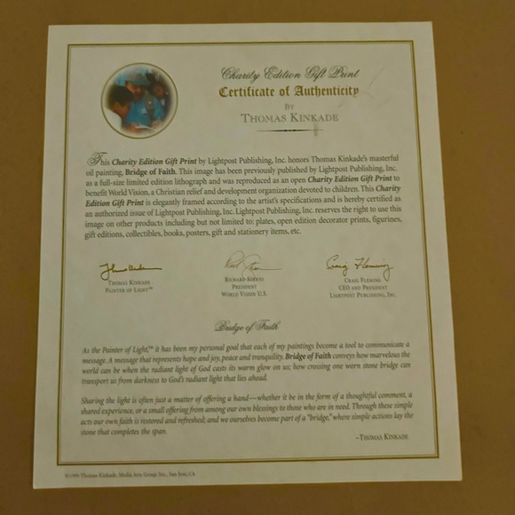 Authentic Thomas Kinkade matted and framed Bridge of Faith 
26” X 22 “ - Picture 2 of 3